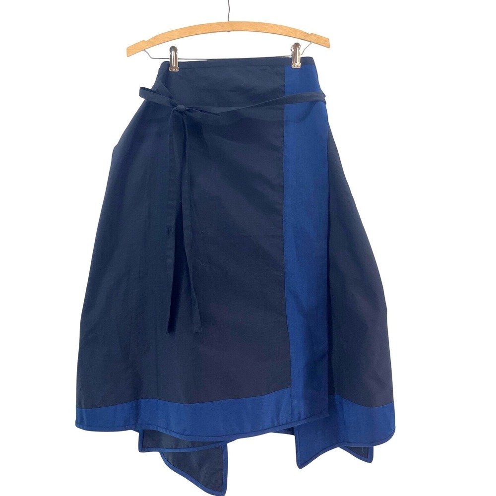 Asymmetric Wrap Skirt Womens XXL Navy Blue Colorblock Midi Designer Minimalist